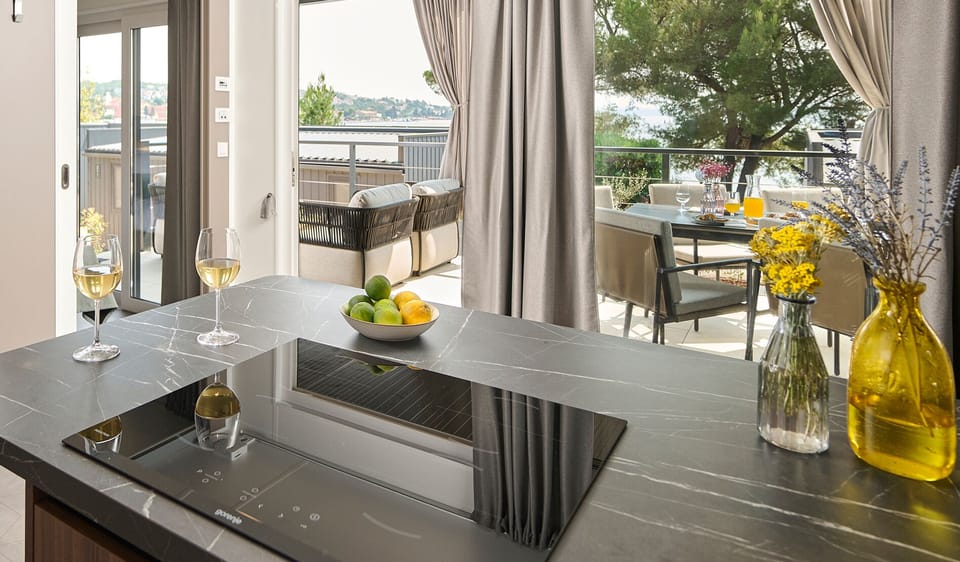 Amber Luxury Holiday Home | Private kitchen | Mini-fridge, microwave, stovetop, coffee/tea maker