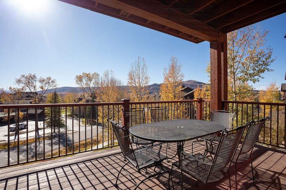 Stunning autumn foliage and mountain views from your private balcony dining table.
