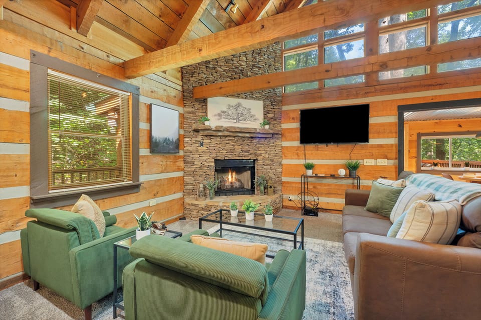 Watching movies as a family is easy in this spacious living room.