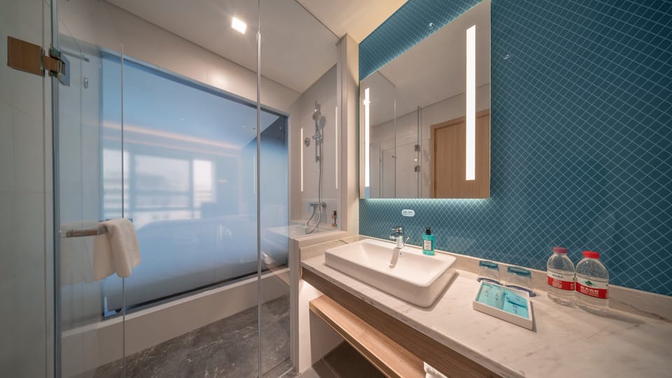 Shower, slippers, towels