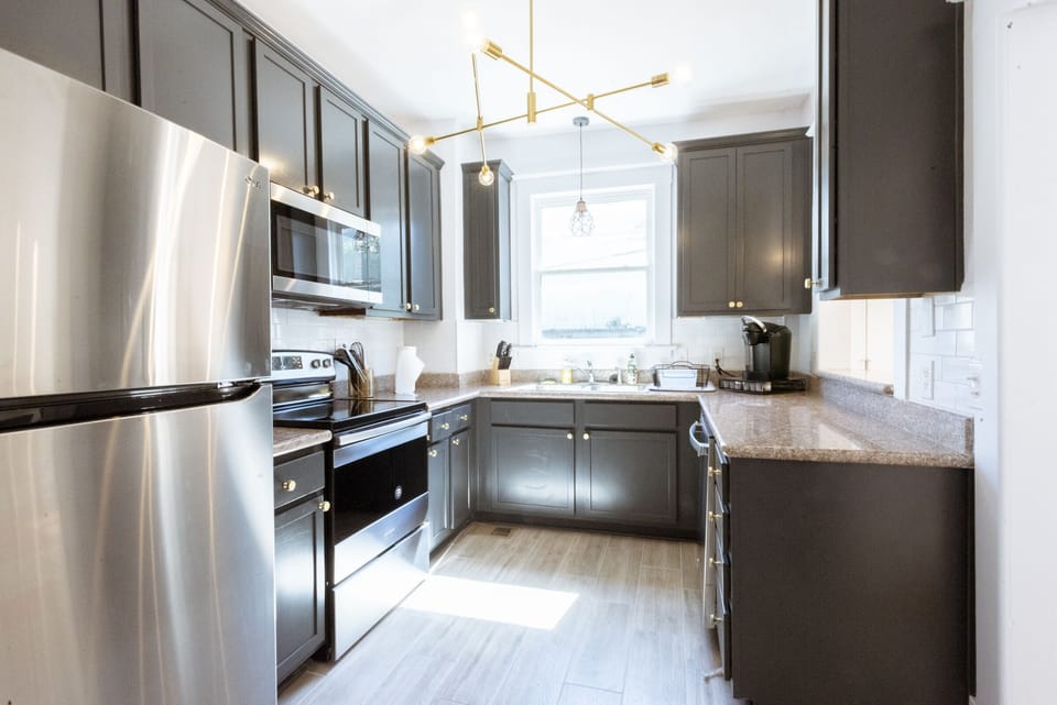 The well-appointed kitchen has the basic essentials for making yourself at home.