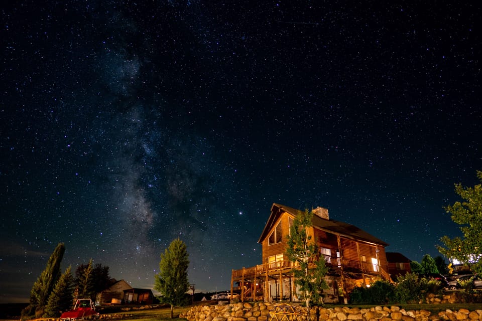 Raspberry Bear Lake Lodge at night
