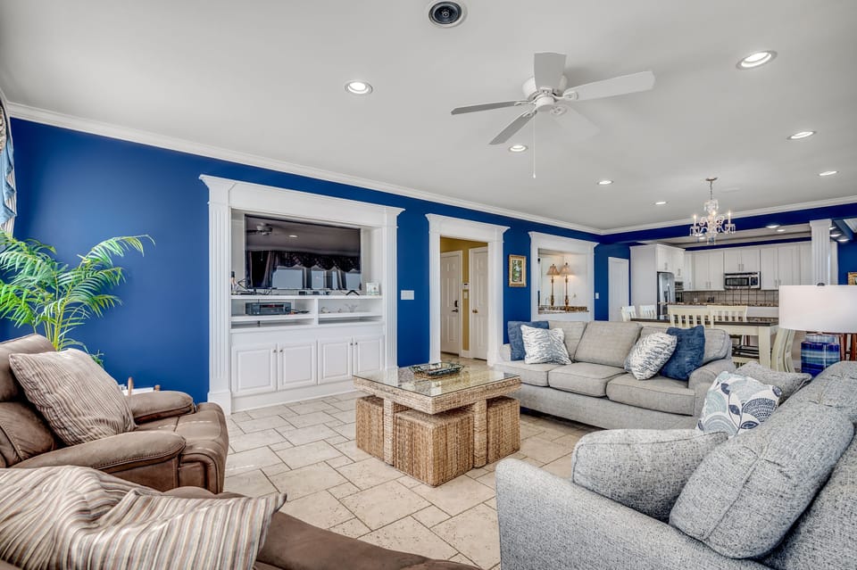 Relax with a movie on the flat-screen TV in the living room