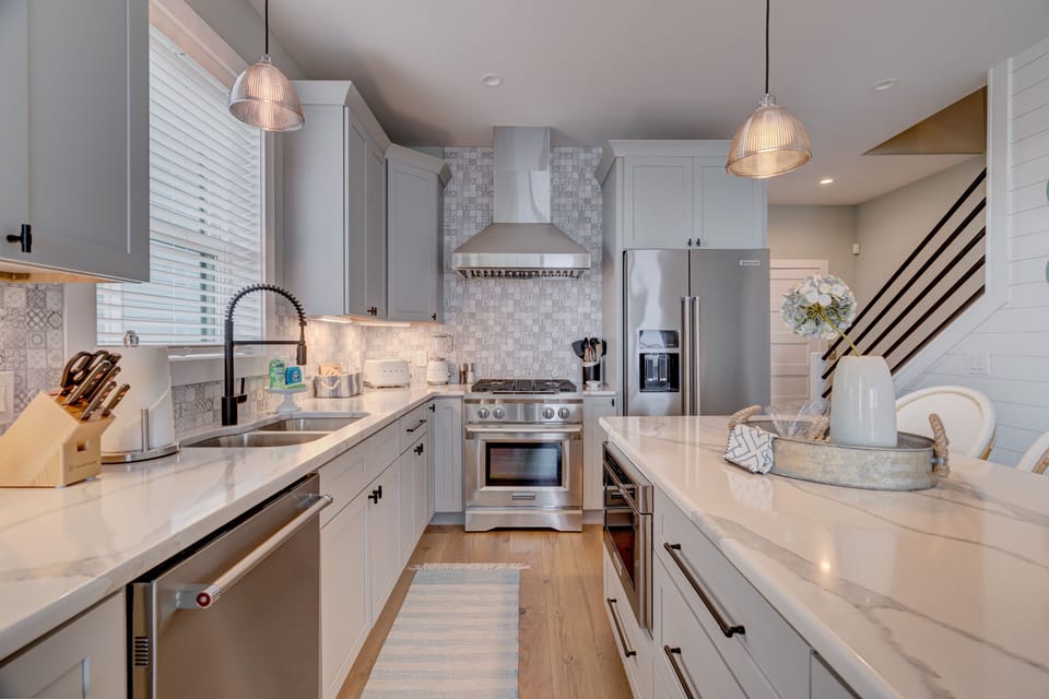 Kitchen with marble counter tops