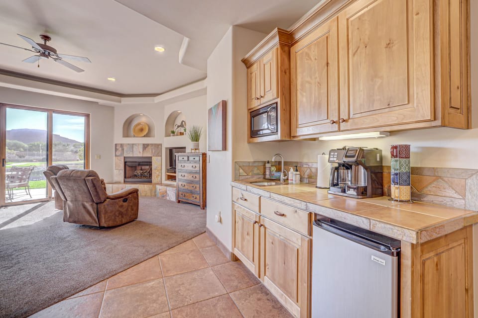 Stocked with dishes, glassware, silverware, grilling tools, toaster oven & more.