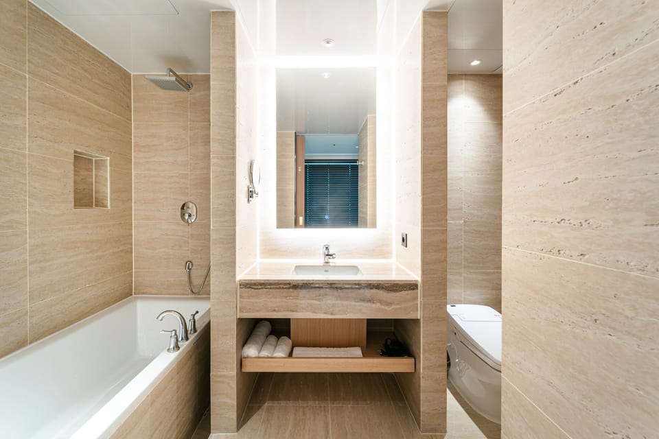 Deluxe Double Room, 1 King Bed, Non Smoking, City View | Bathroom | Deep soaking tub, hair dryer, bathrobes, bidet