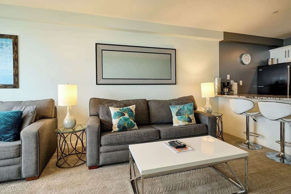 The sofa converts into a queen-size bed  
