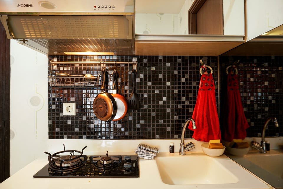 Fridge, stovetop, cookware/dishes/utensils
