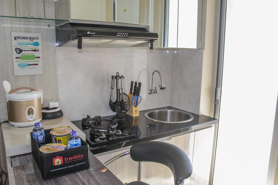 Fridge, stovetop, cookware/dishes/utensils