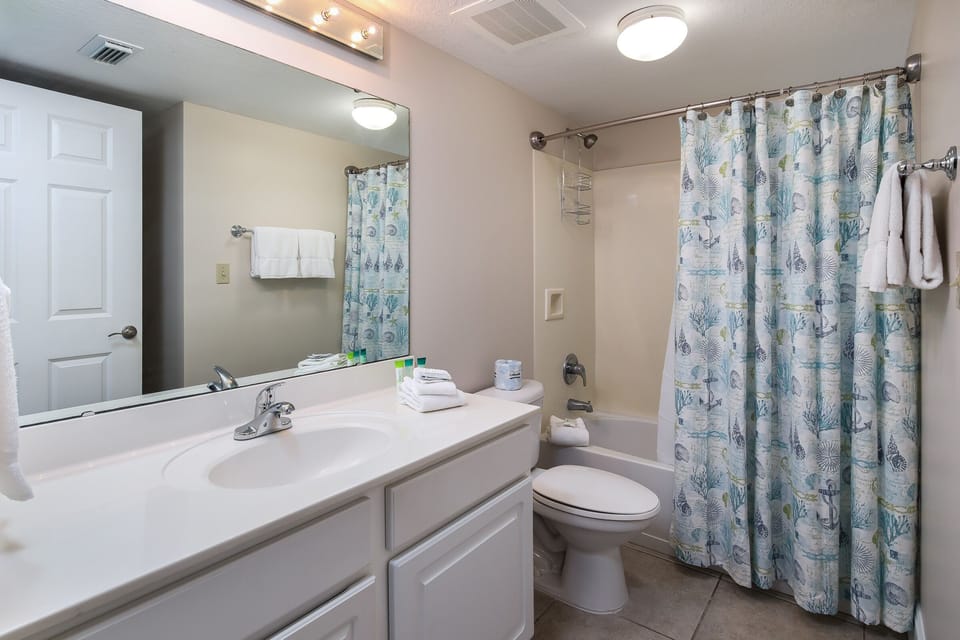 Guest Bathroom View - Guest bathroom has plenty of vanity counter space; along with a shower/tub combo