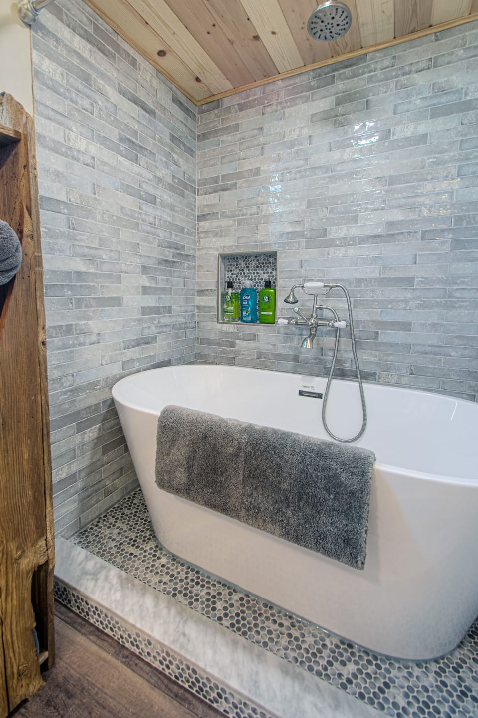 Relax in a bubble bath or enjoy a rain shower in the main bath