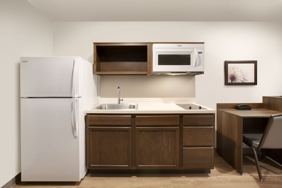 Fridge, microwave, stovetop