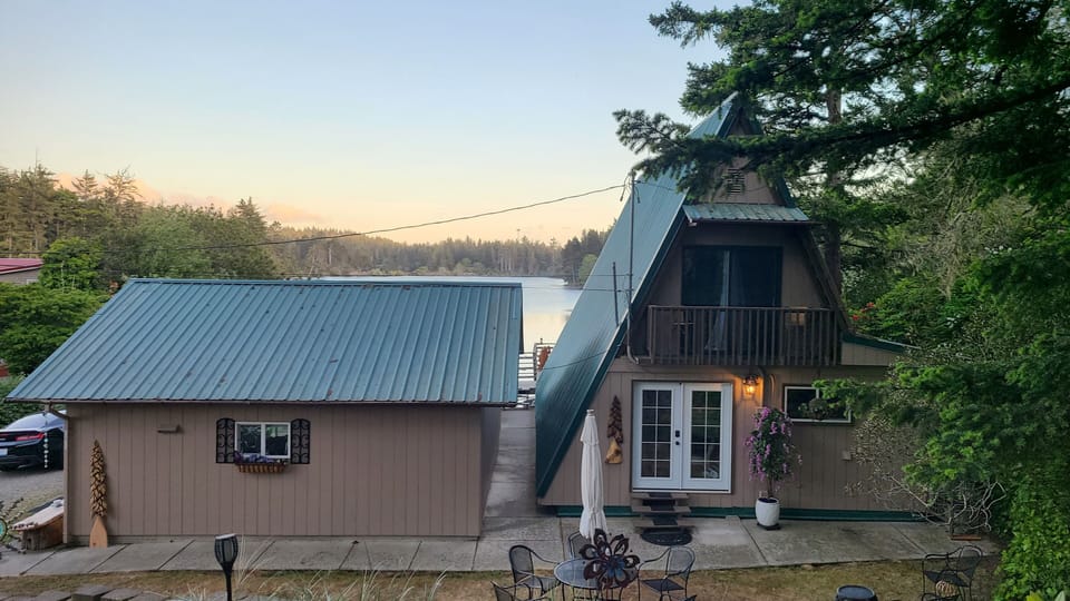 Studio on left, A-frame on right. 