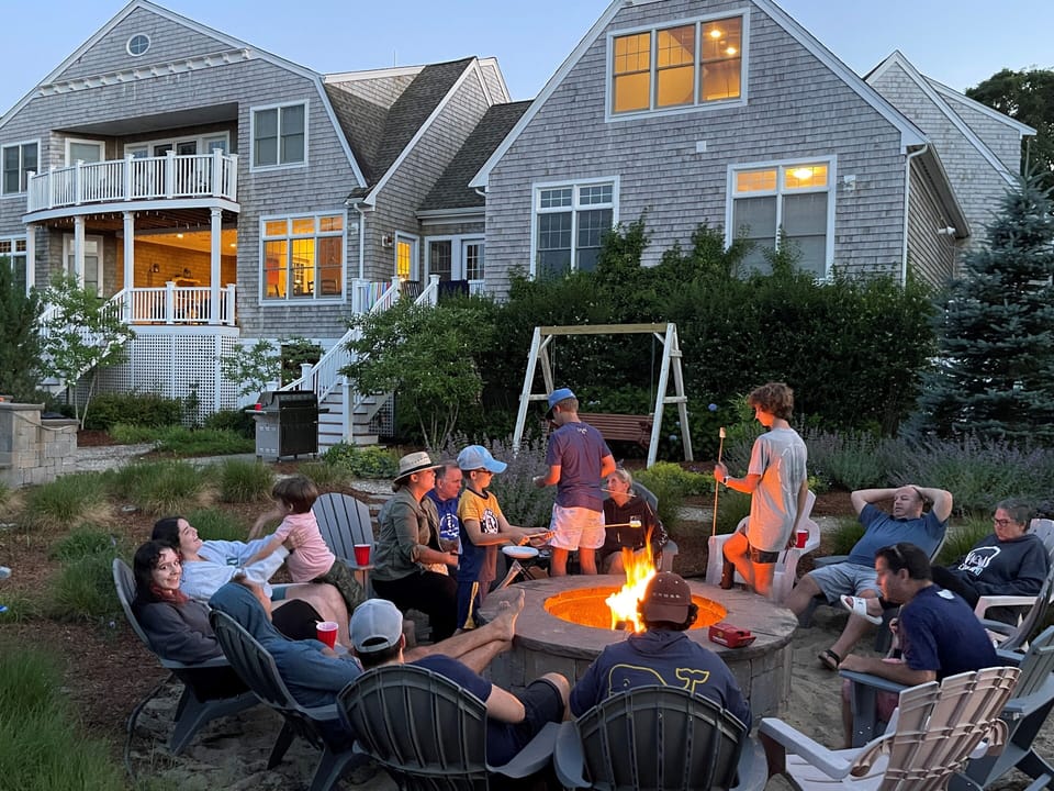 Making s'mores around the fire pit.  Plenty of room for the whole family.  