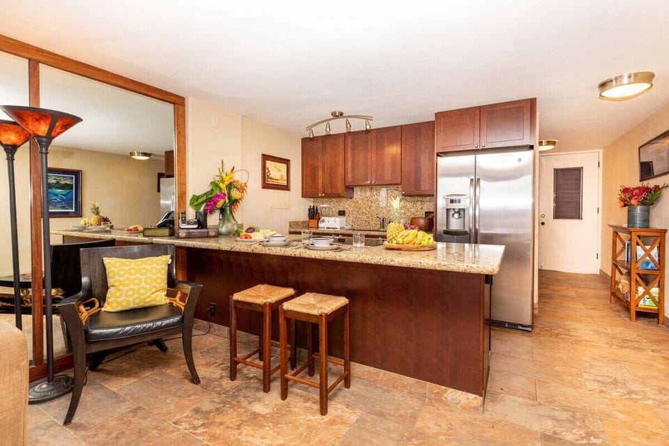 Bright and spacious kitchen with island seating, perfect for casual dining or entertaining