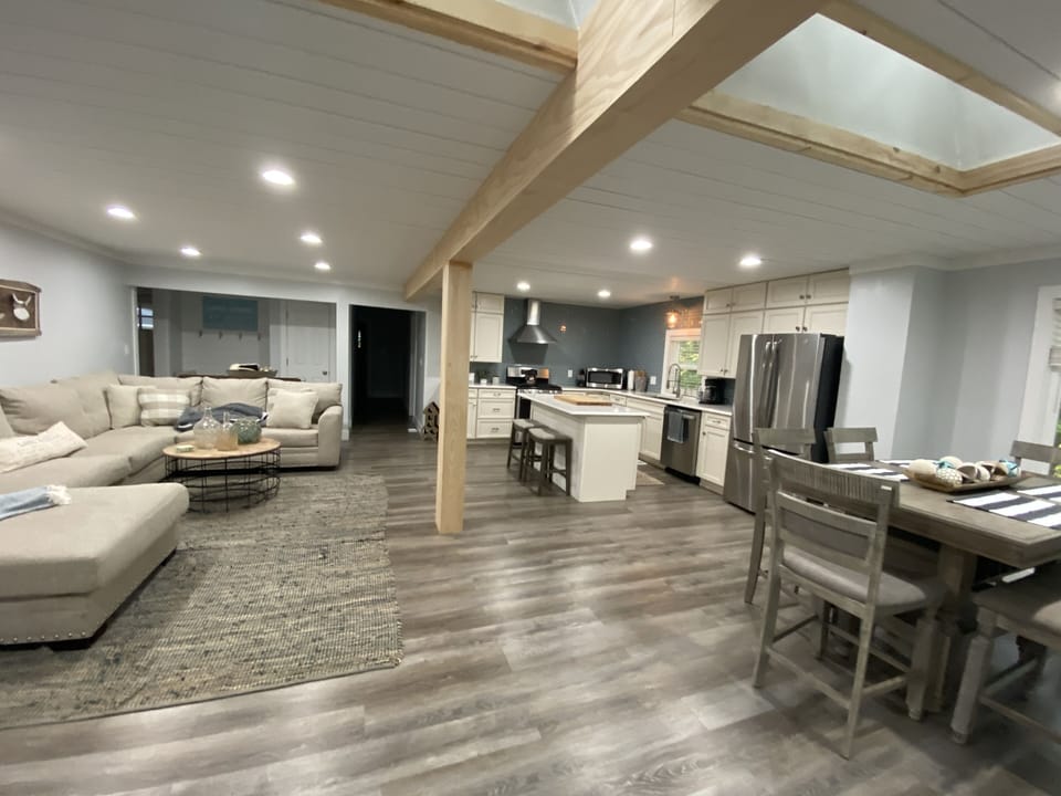Open concept kitchen, living room ana dinning