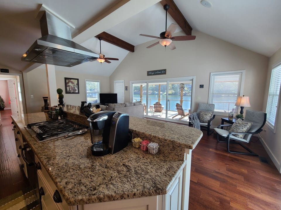 Open concept with lots of lake views