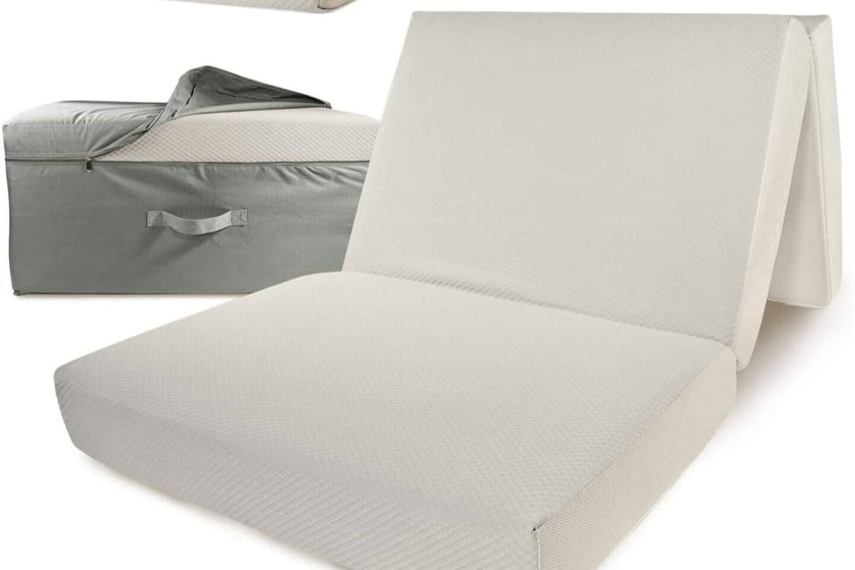 Fold up twin sized memory foam mattress stored in the master closet.