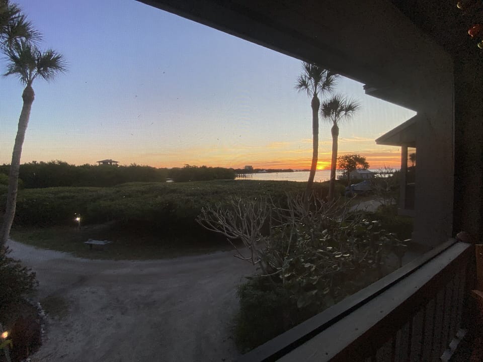Sunrise from the front, screened-in deck 