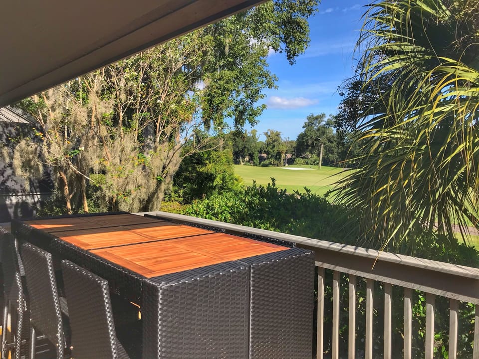 Private deck with view of 10th fairway George Fazio Golf Course. 