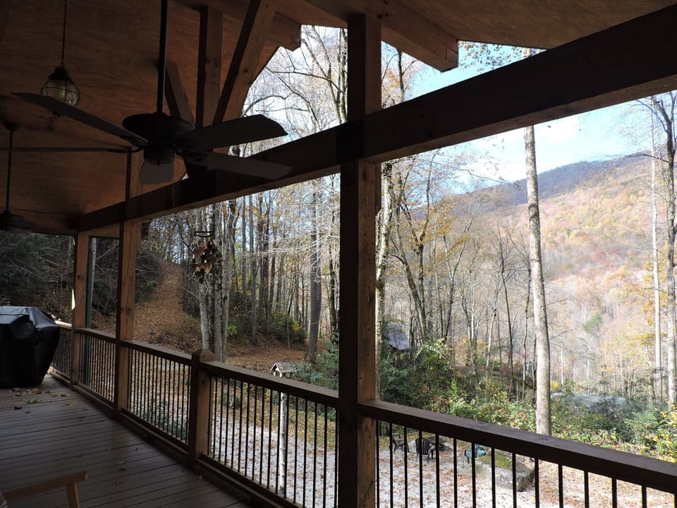 The front covered deck in late Fall.