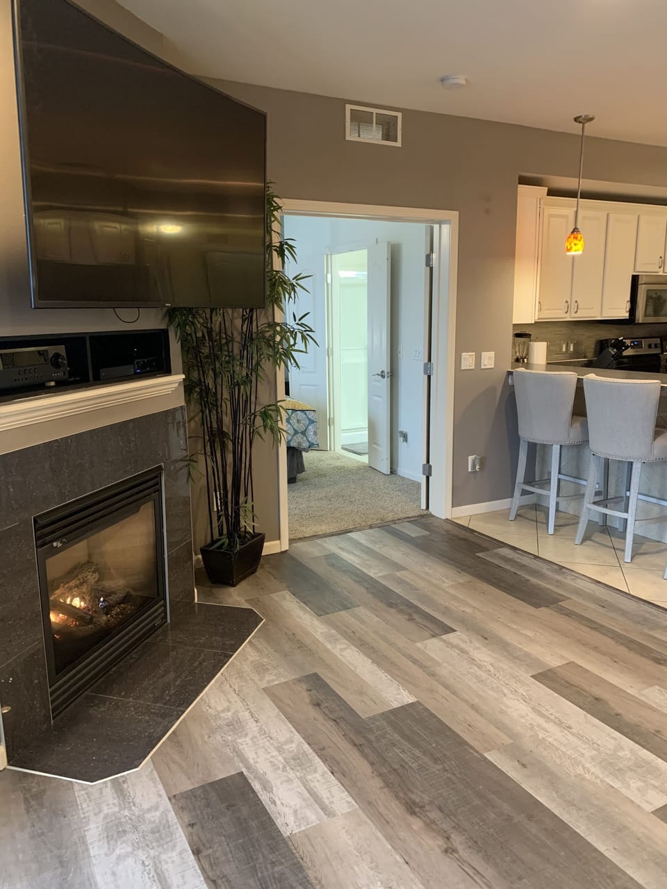 If you come in the winter, enjoy the fireplace! We loved the curved TV. 