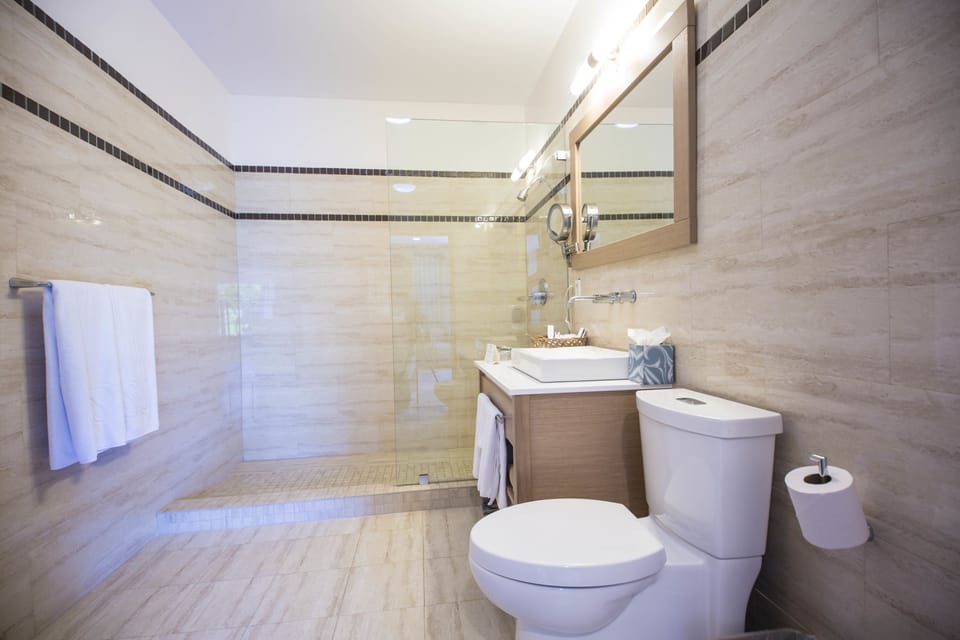 Shower, free toiletries, hair dryer, bathrobes