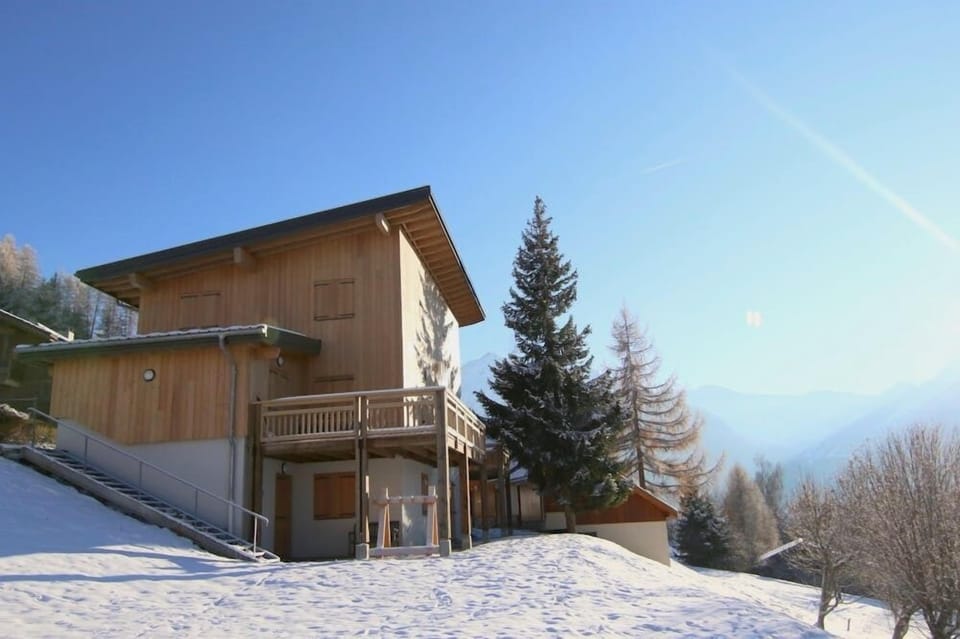 Exterior shot of beautiful wooden chalet