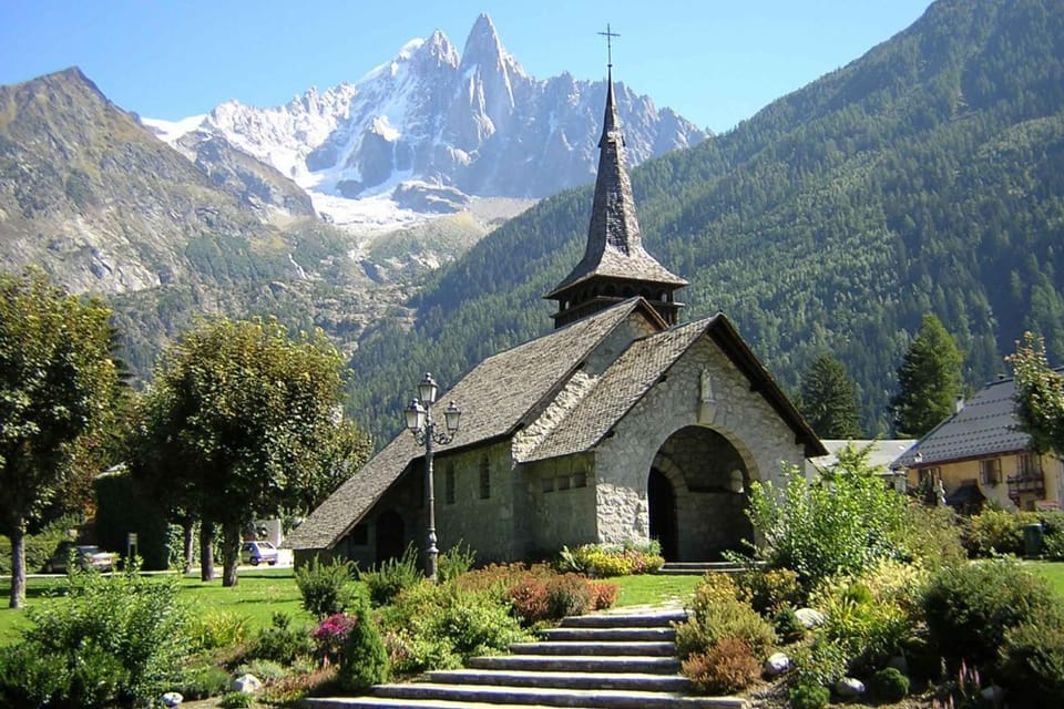 Local Les Praz church with mountain views