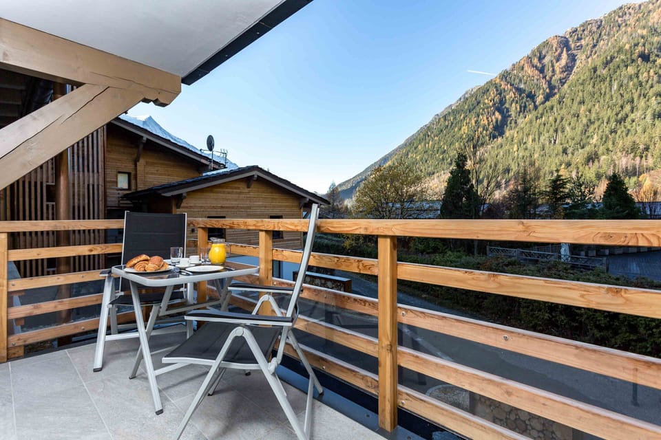 Beautiful balcony has mountain views of Brevent and Flegere