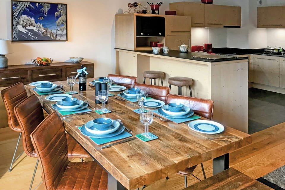 Dining table and kitchen