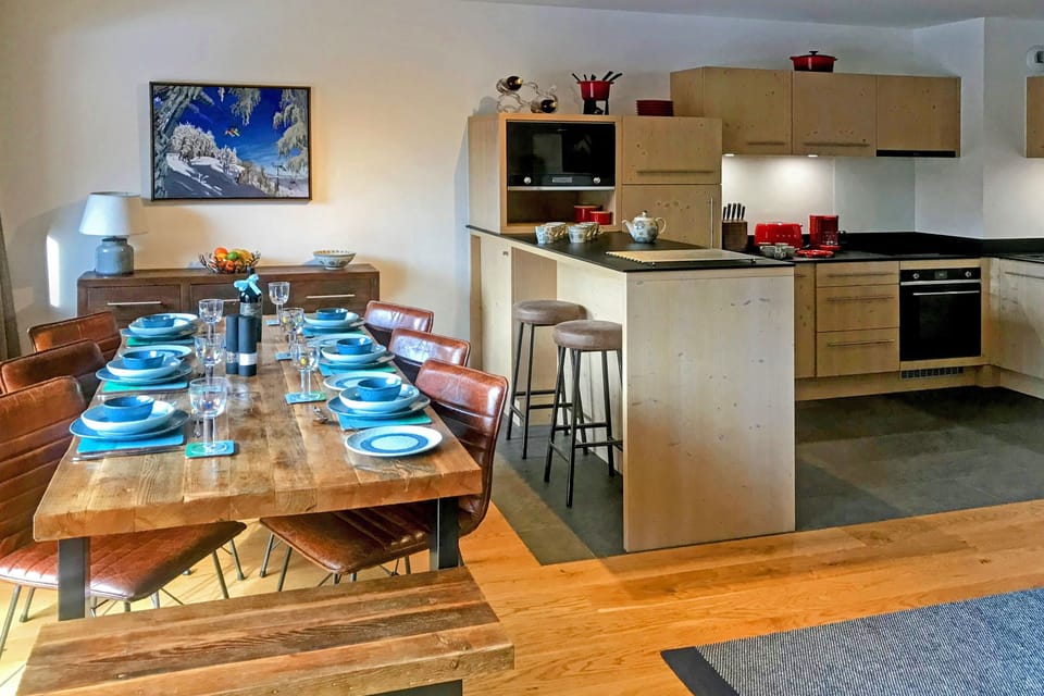 Dining table and kitchen