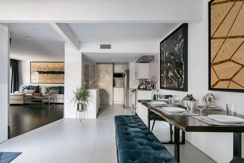 dining and kitchen into living room