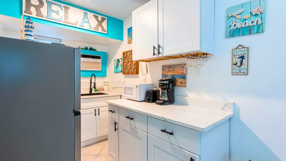 The kitchen is equipped with basics for convenience