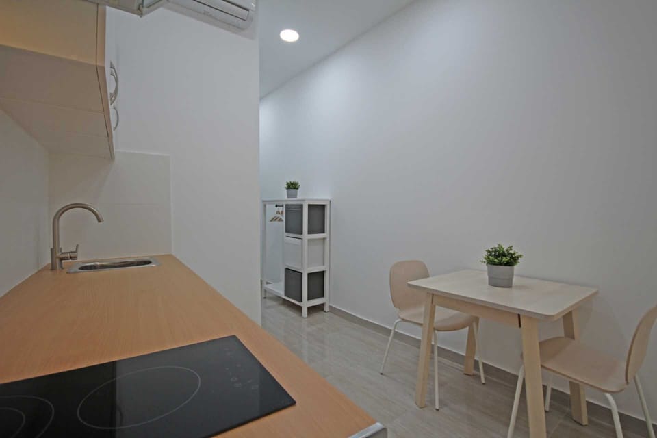 Mini-fridge, stovetop, cookware/dishes/utensils