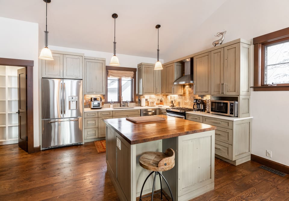 Upstairs open concept kitchen area