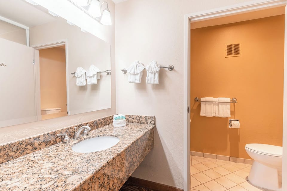 Shower, eco-friendly toiletries, hair dryer, towels