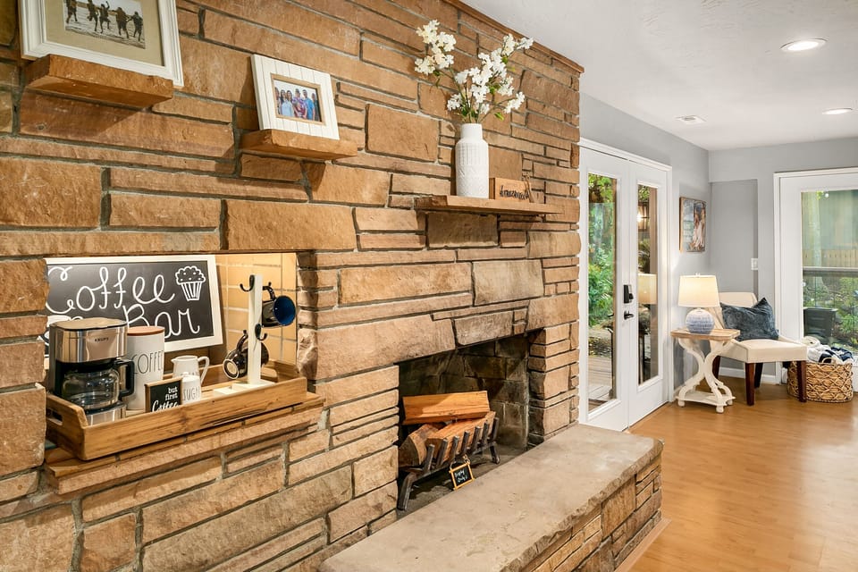 Coffee Bar and Display Fireplace