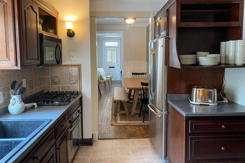 View from the kitchen to the dining and living rooms.