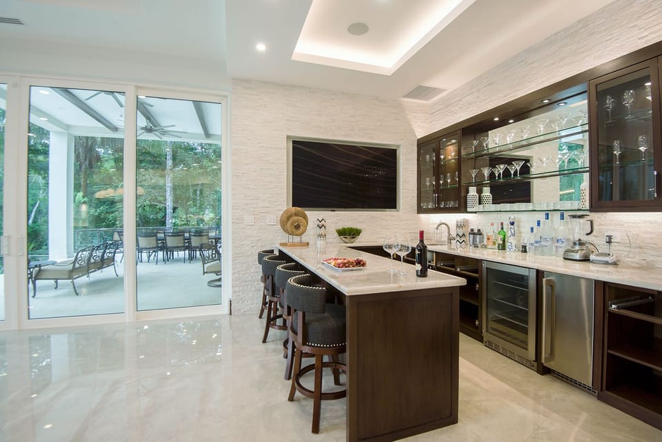 Set for entertainment with its own bar area.