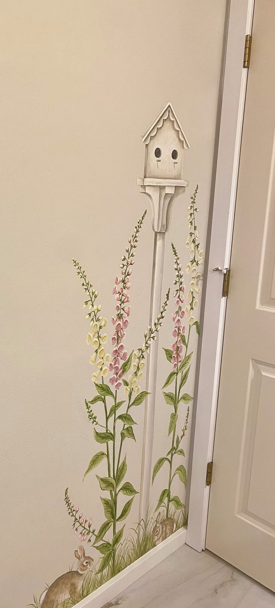 Beautiful hand painted mural in the bathroom!