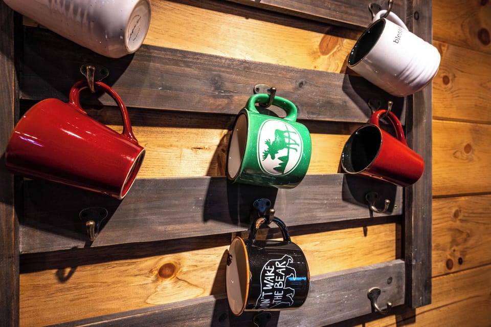 Coffee station with additional seating for your morning coffee!