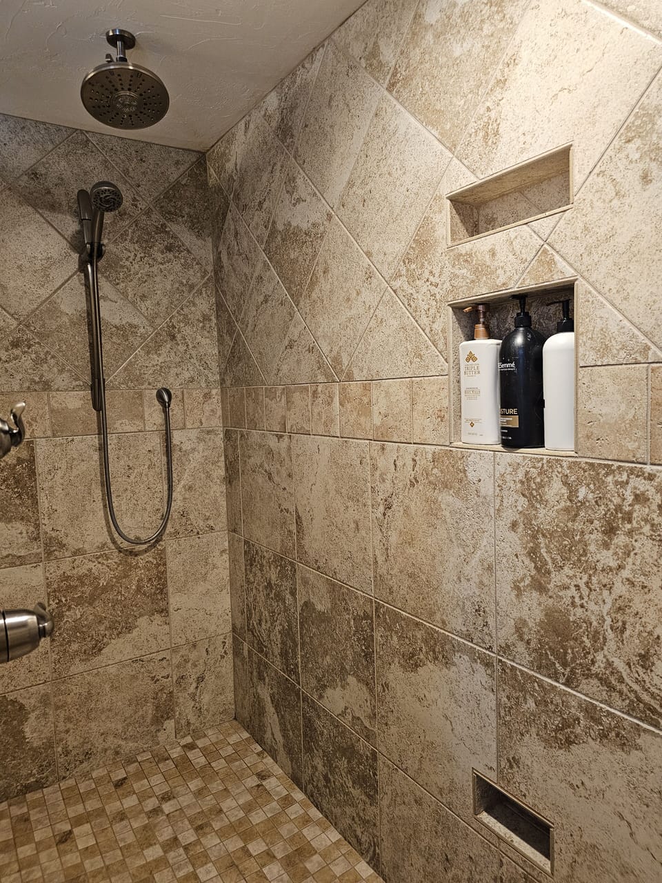Walk in tiled shower
