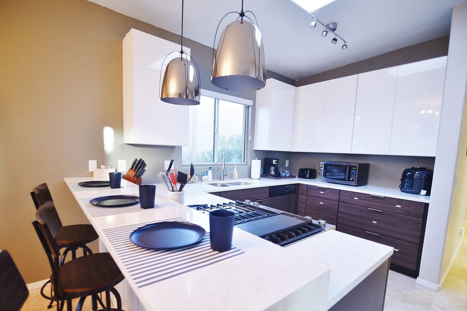 Save money by cooking your own meals in the modern, fully-equipped kitchen.