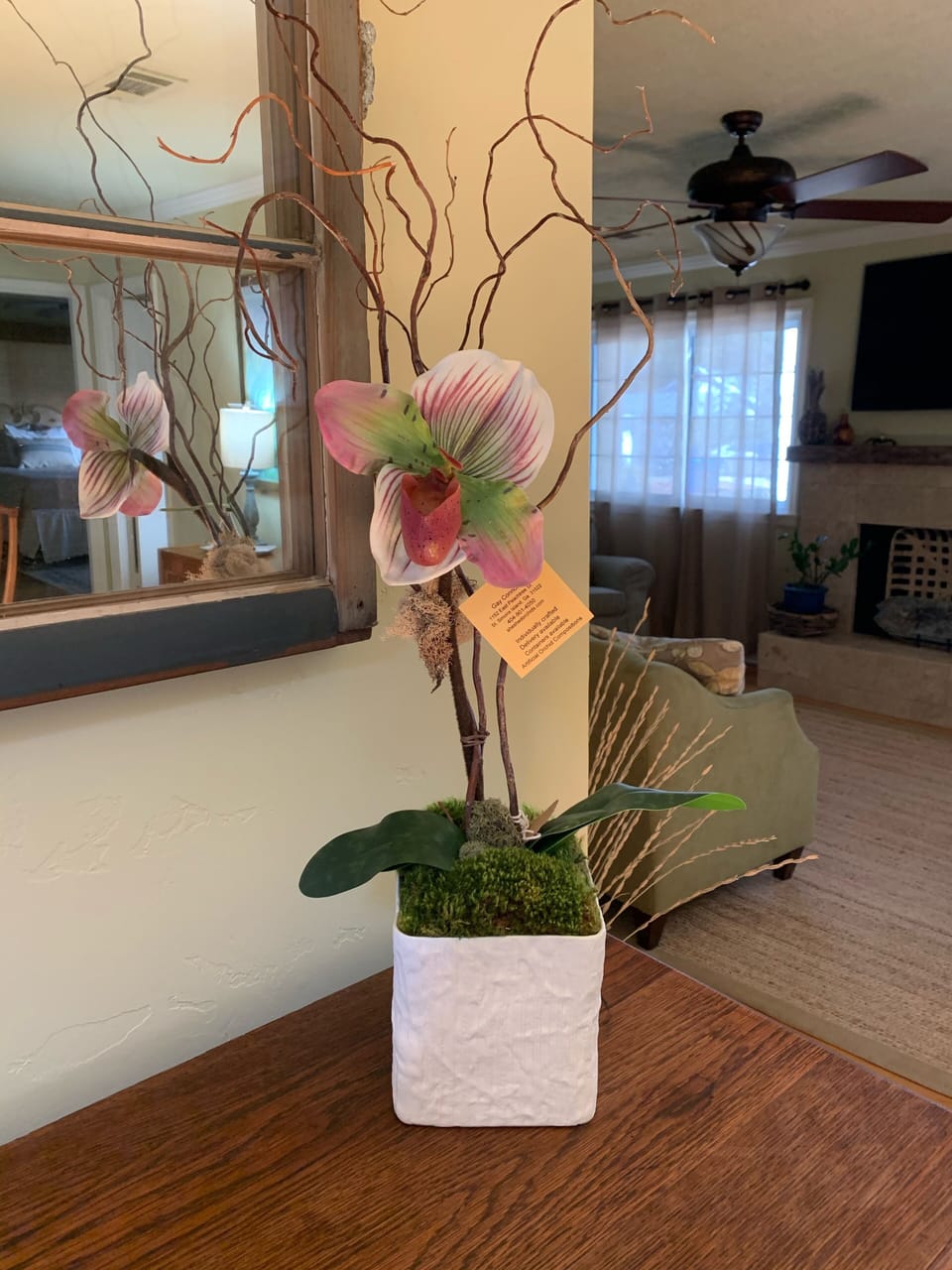 The neighbor added her orchid for an added pop of color-she’s sells them! 