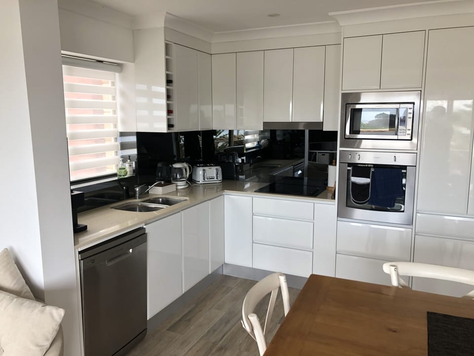 Super Modern kitchen dishwasher, fridge, glass cooktop, coffee pods
