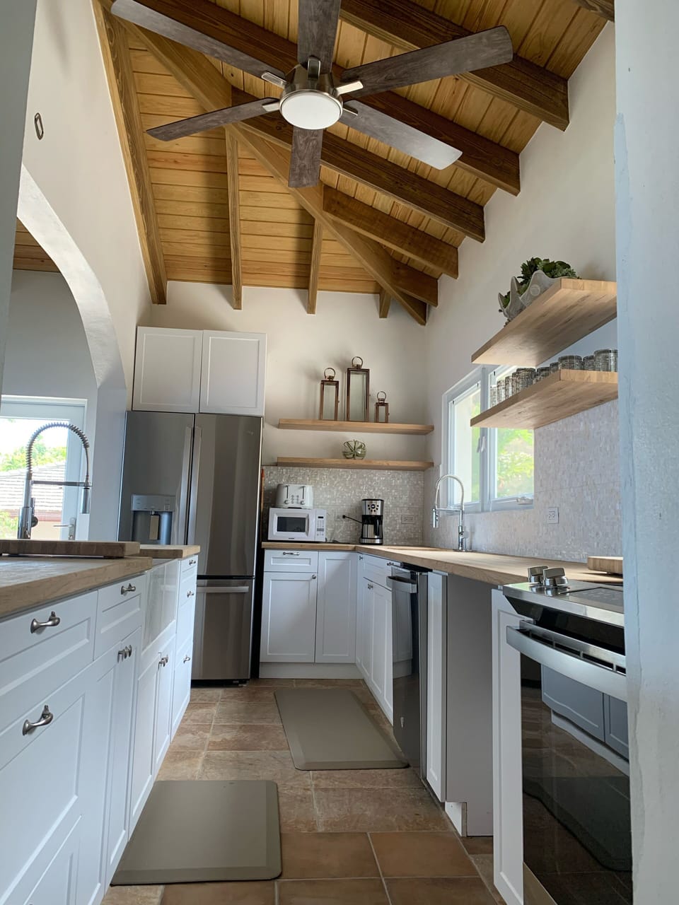Fully Renovated Kitchen, Stainless Steel appliances. Butcher block countertops. 