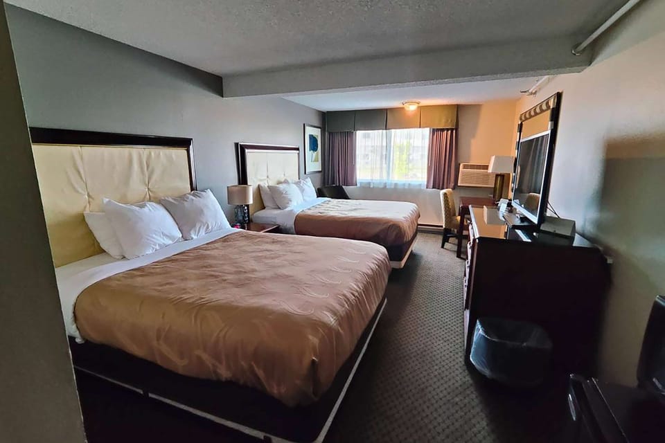 Desk, laptop workspace, iron/ironing board, WiFi