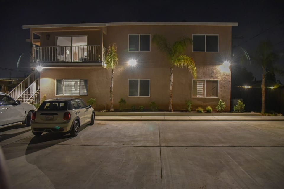 Outdoor, off-street private parking.