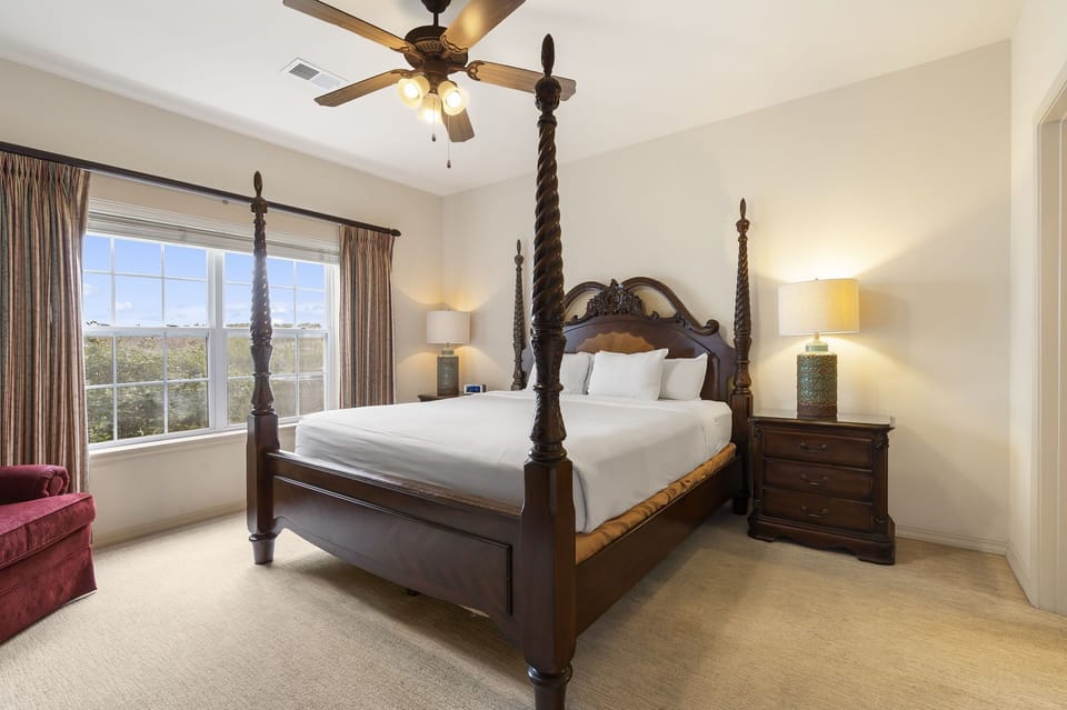 The Master Bedroom features a King Bed, Patio Access, Cable TV, and a Private Bathroom